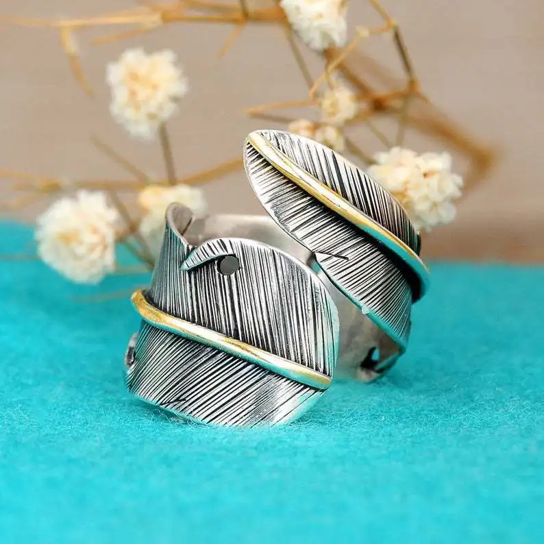 

2023 Newest Western Boho Style Feather Adjustable Ring Gift