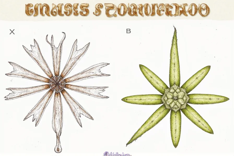 Star anise whole spice and ground form showing the distinctive star shape