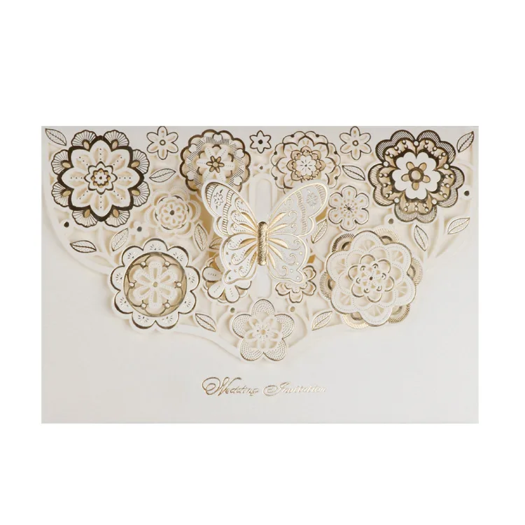 
Beige new design 3D butterfly laser cut card wedding invitation with envelope 