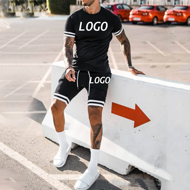 

2021 customize logo designer clubwear t shirt and shorts set mens 2 two piece summer short set