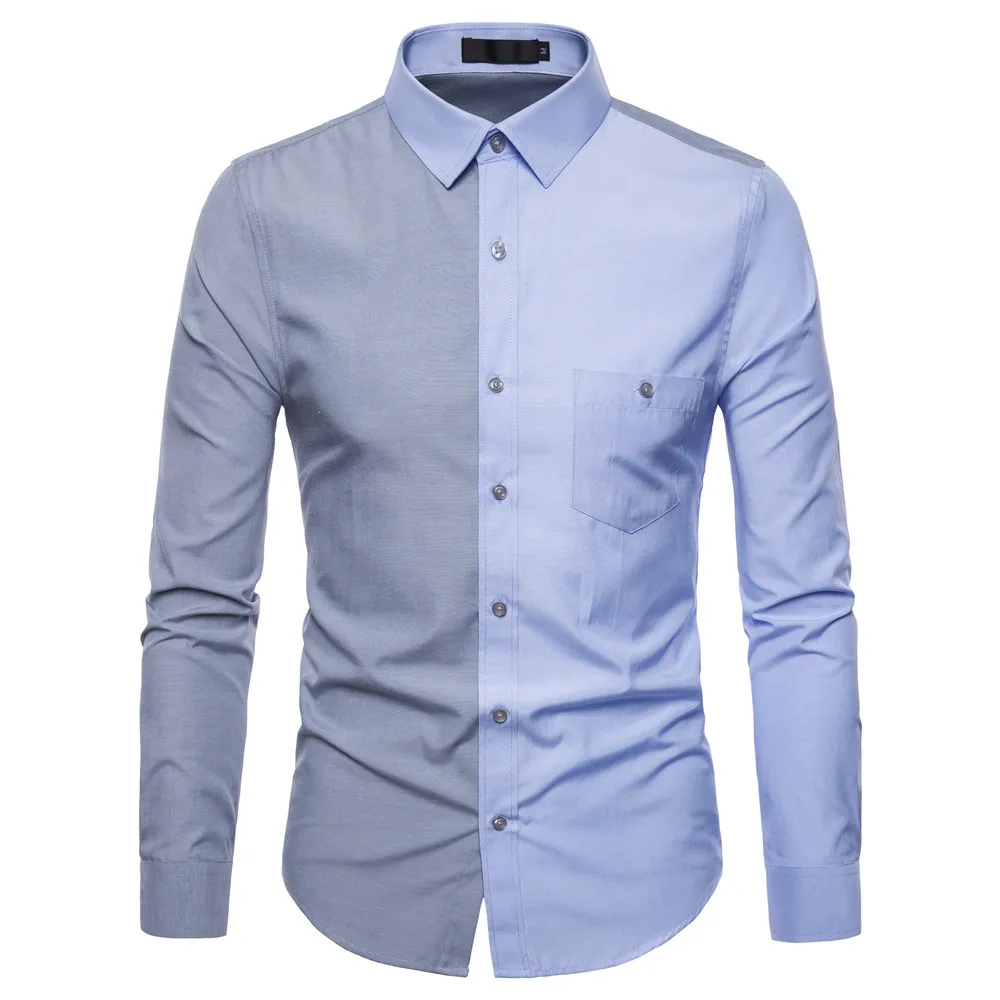 

Dress Shirt Long Sleeve Casual Cotton Mens Patchwork Business Shirts Male Social Shirt British Style