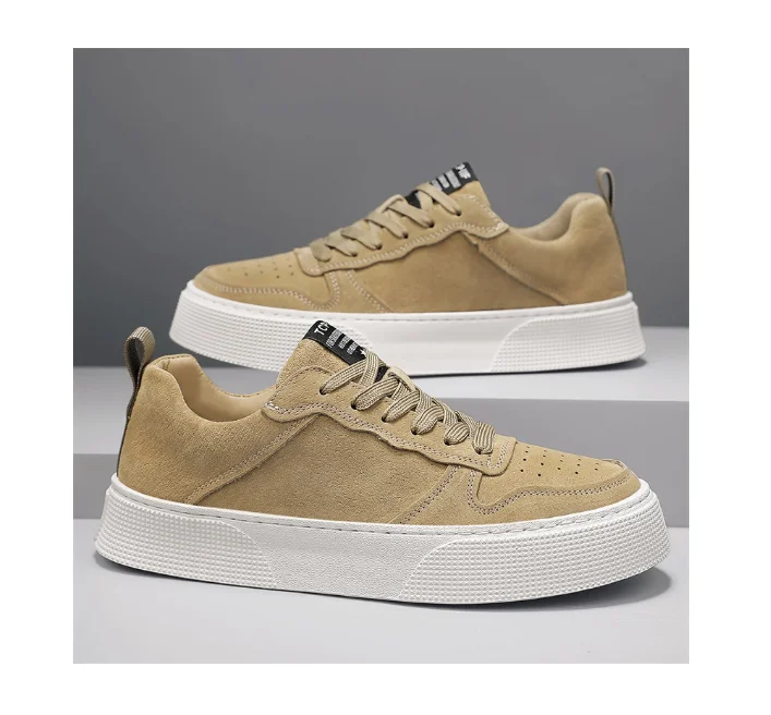 New Super Fiber Leather Perforated Thick Sole Shoes Trendy Solid Color Versatile Sports and Casual Men's Shoes