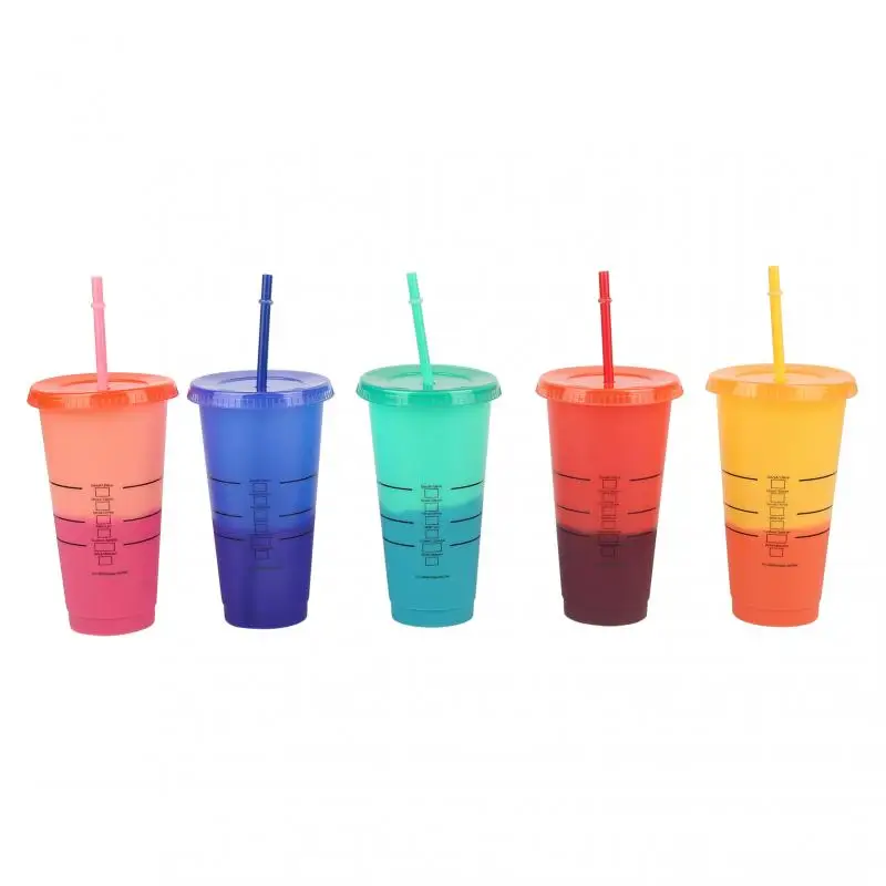 

450ml Luxury Refrigeration Color Changing Cup Summer Plastic Party Yard Cup With Straw And Lid, Blue/red/orange