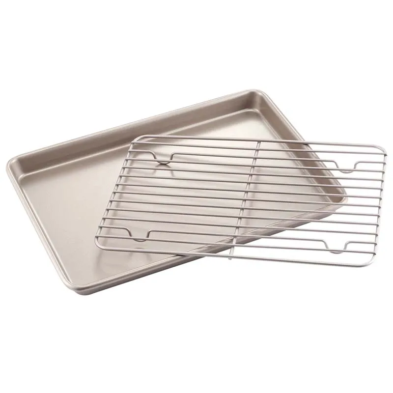 

CHEFMADE 13 Inch Nonstick Coating Carbon Steel Roasting Baking Pan 13" Non-Stick Cookie Sheet With Rack, Champagne gold