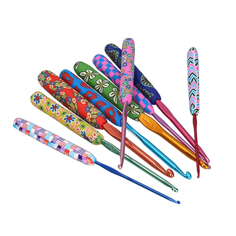 

9 PCS Art Aluminum Soft Grip Crochet Needles Warm Crochet Hooks for Grandmother, Multicolor