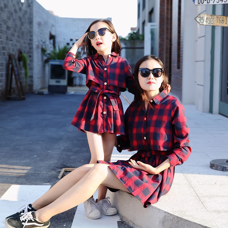 
Hot sale matching mother and daughter outfits long sleeve plaid shirt Christmas family matching clothing 