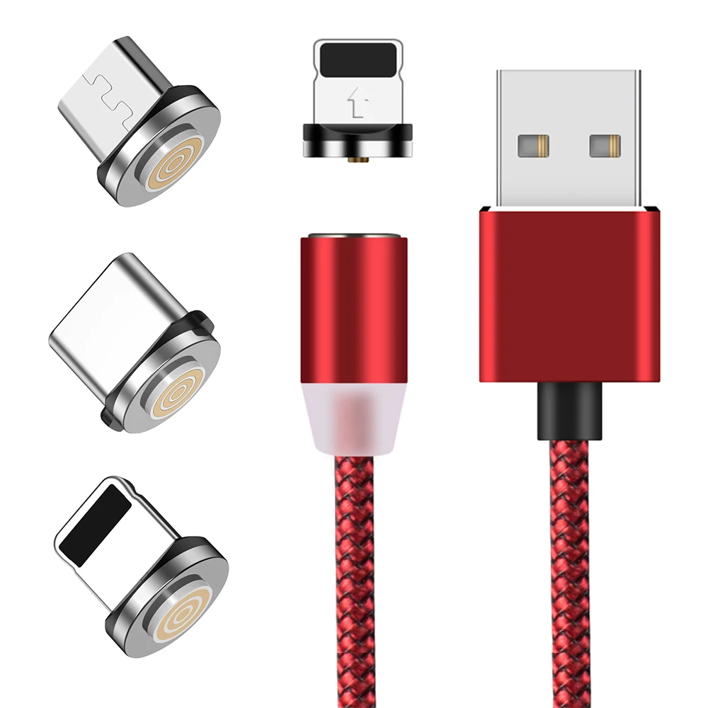 

ZENBEL free shipping 3 in 1 led metal fast charging magnetic cable charger connector micro usb type c usb-c type-c, Black silver blue gold red