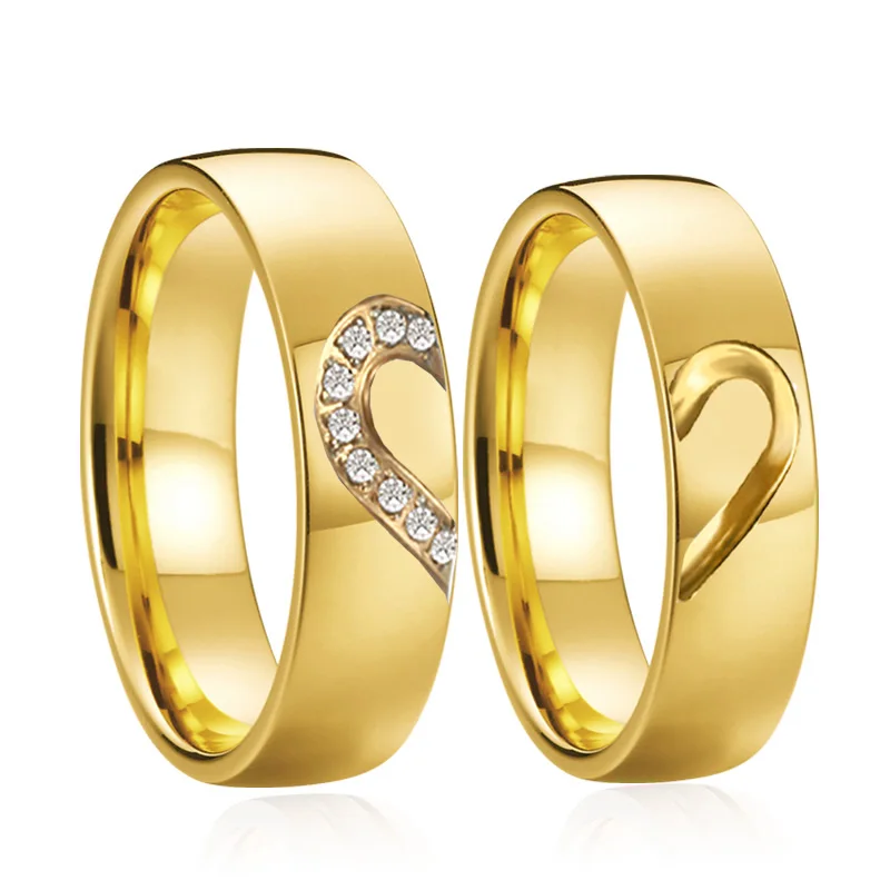 

wholesale custom couple promise heart rings lover's Alliance anillos bague anel 14k gold rings for women, As the photo