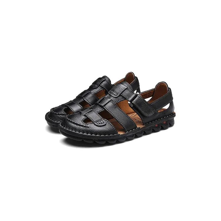

Summer Outdoor Breathable Mens Sandals Genuine Leather with Anti-Slippery, Black+brown