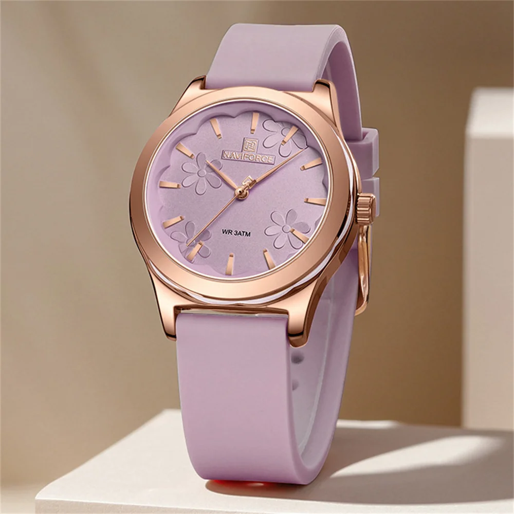 NAVIFORCE Elegant Ladies' Watch 5051 Luxury Fashion Classics Lady Girl Wristwatch Silicone Rubber Bracelet Casual Female Clock