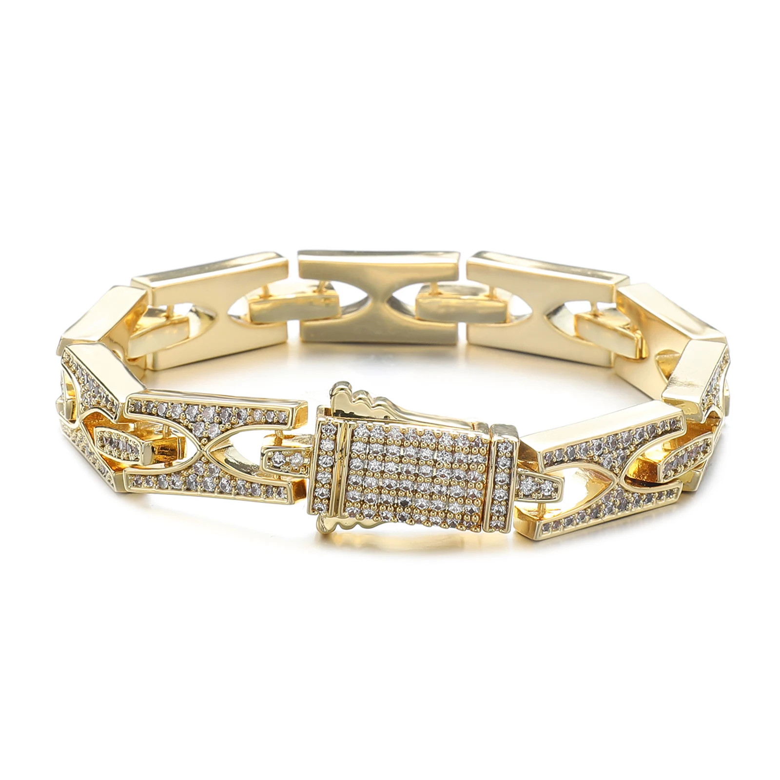 

DE 10mm Iced Out Gold Plated Men Women Square Bracelets Rapper Jewelry Hiphop Punk Diamond Cuban Chain Link Bracelet