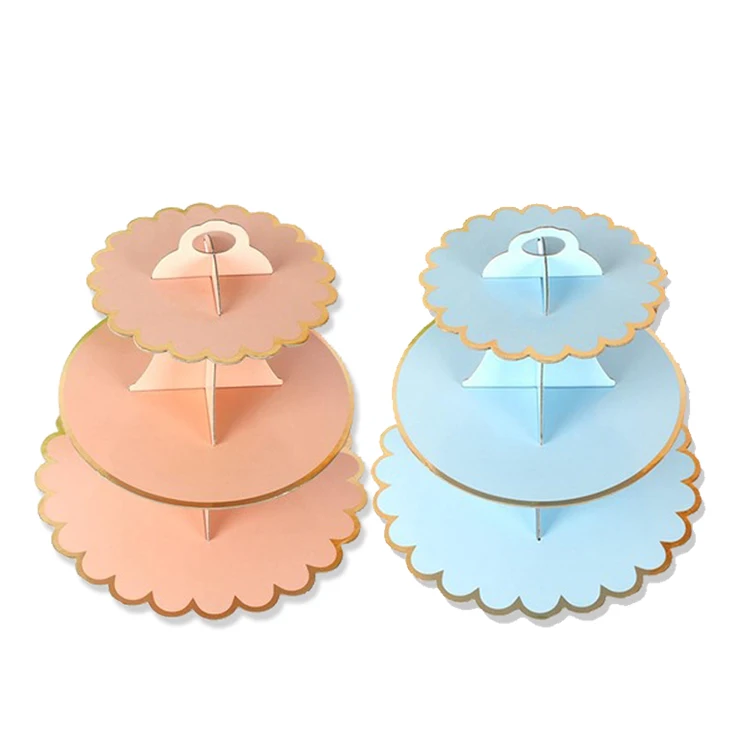 

3-Layer Disposable Round Birthday Cupcake Dessert DIY Paper Craft Stand Dessert Display Rack Wedding Party Supplies Cake Tools, Colors