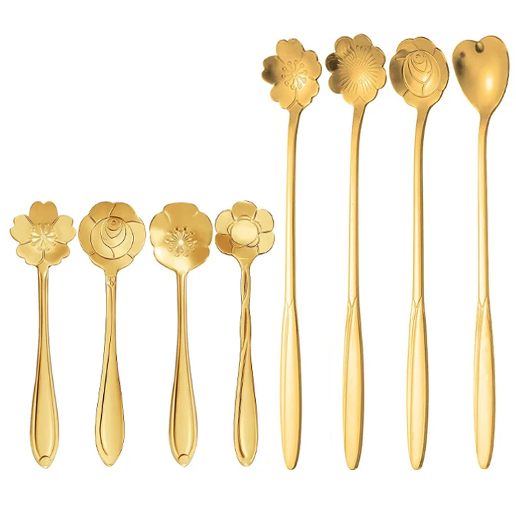 

Wholesale Spoons Stainless Steel Soup Spoon PVD Gold Plated Short and Long Handle Mixing Stainless Spoon