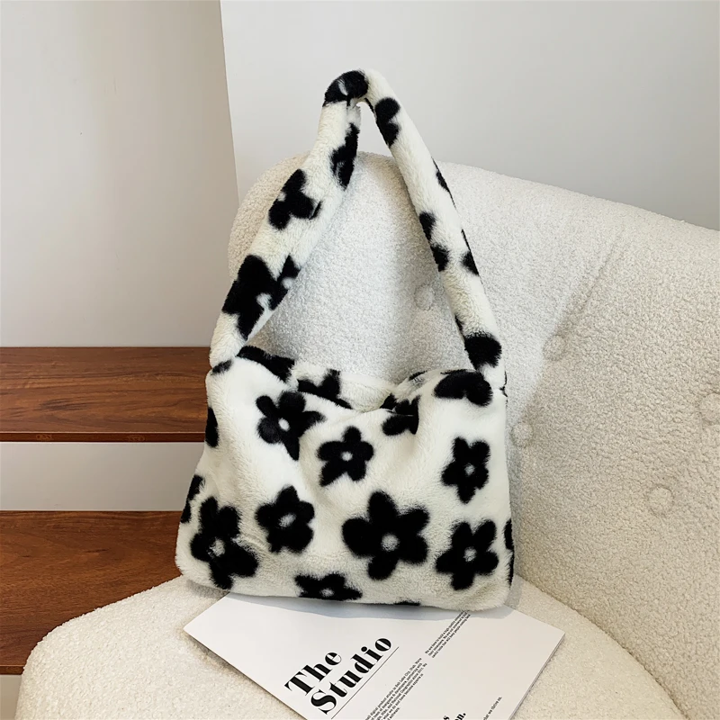 

Lasvenis 2021 Custom Fluffy Velvet Casual Shoulder Tote Ladies Bags Women Handbag, Customized color