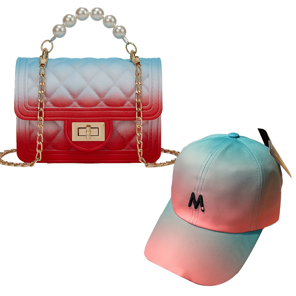 

New Designer Mini PVC Girls Handbag Messenger Bags Small Jelly Color Purse and Hat Sets, 7 colors