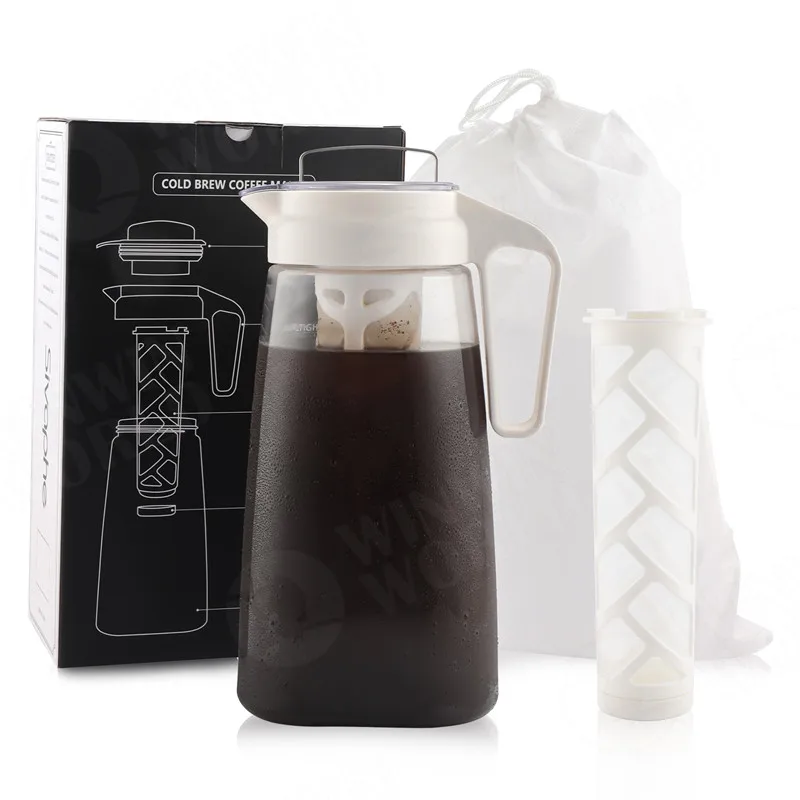 

Shatterproof Durable Tritan Plastic 44oz/2Quart Iced Brew MakerCold Brew Pitcher&Tea Infuser Cold Brew Carafe with Mesh Filter