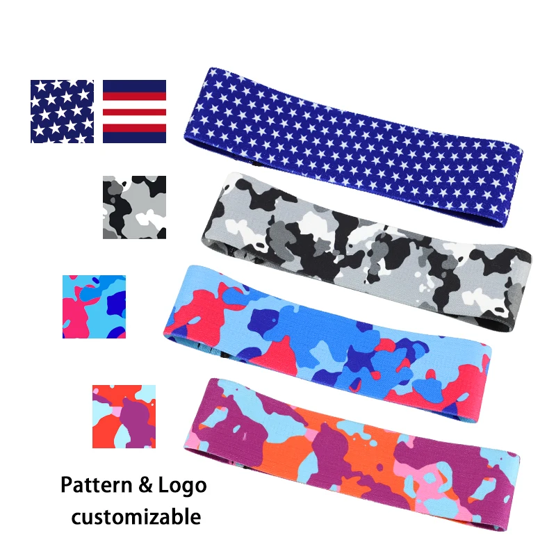 Workout Adjustable Non Slip Hip Band Camo Fabric Resistance Booty Bands Set