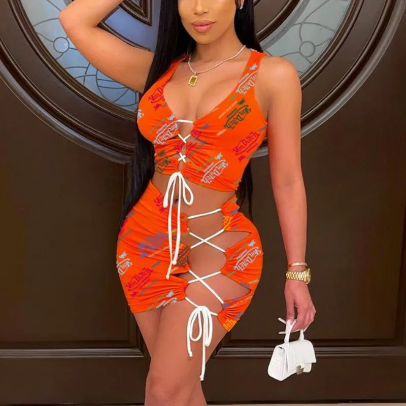 

Wholesale Ladies Outfits Print Hollow Out 2 Piece Skirt Set Summer 2021 Women Clothing Sexy Two Pieces Skirts And Tops Women, Gray,black,white,red,pink,orange