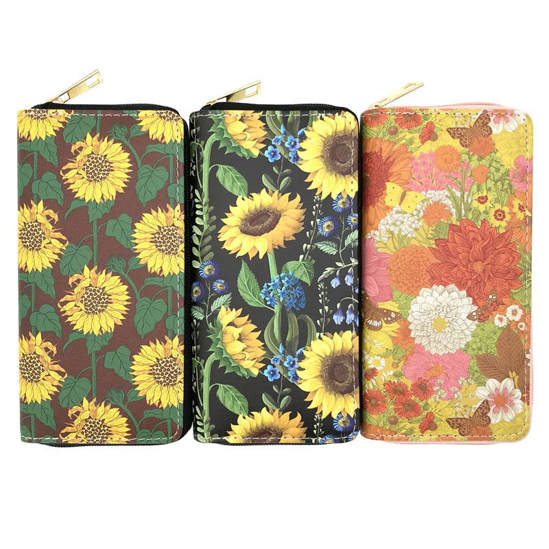 

Hot flowers SUNFLOWER PU wallet ladies long zipper bag single zipper wallet cosmetic bag handbags certificate bag factory spot