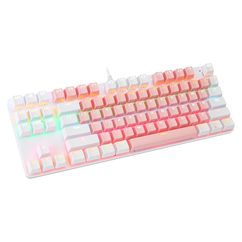 

Oem customizable factory Price K100 mini 87 Keys RGB Backlit Computer 60% Pink Mechanical Keyboard, White+pink