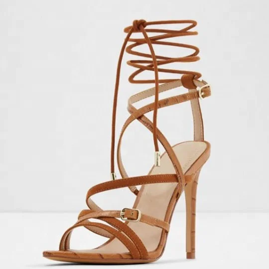 

Cross Lace up Ankle Straps Women High Heel Sandals Big Size 45 Stiletto Pumps Sexy Ladies Party Dress Shoes, Black brown