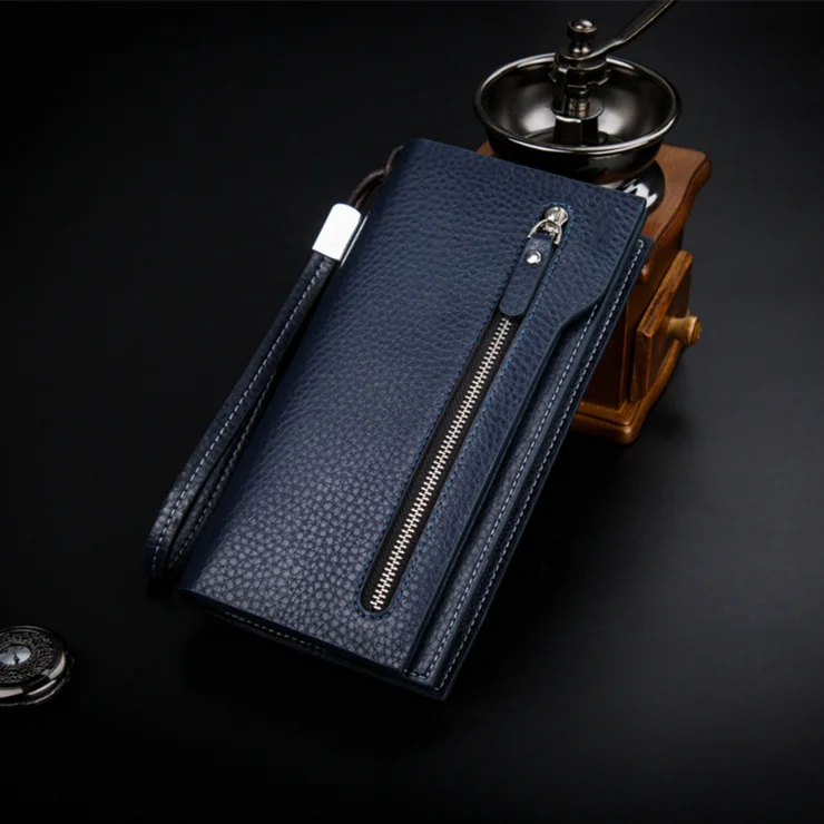 

Wholesale Luxury Zipper Travel Leather long zipper clutch hidden multi-card wallet