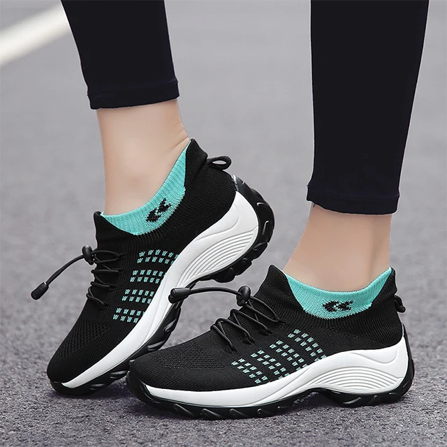 

Stylish Women Walking Knitting Thick Sole Air Cushion One Foot Fitness Sneakers Walk Casual Shoes