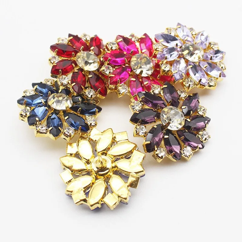 SINRONG Glass Rhinestone Button with Metal Base for Garment Processing Rhinestone Trimmings Crystal Stone
