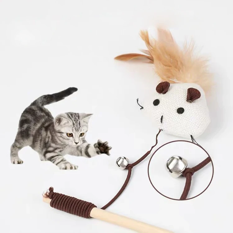 

Wholesale Multiple styles Handmade Interactive Funny Playing Cat Teaser Stick Toy With Feather, Customized color