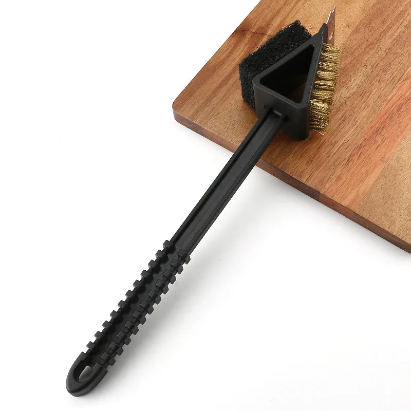 

High Quality 3 in 1 Copper Wire BBQ Grill Brush Long Handle Stainless Steel Barbecue Grill Oven Cleaning Brush BBQ Cleaner, As the picture