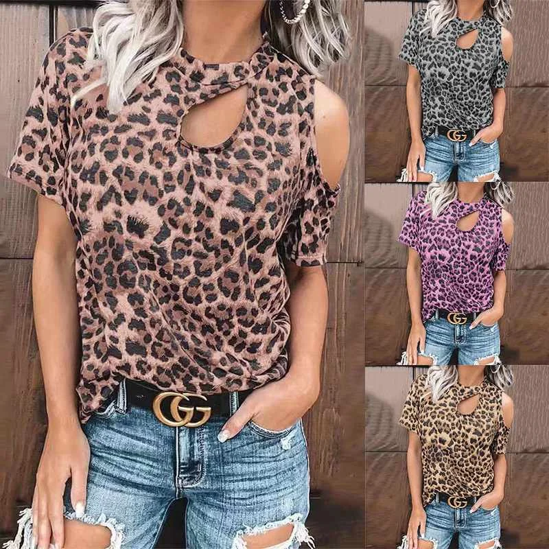 

Wholesale Spring New T-shirt Top Loose Casual T-shirt Leopard Print Short-sleeved T-shirt Women, Picture color