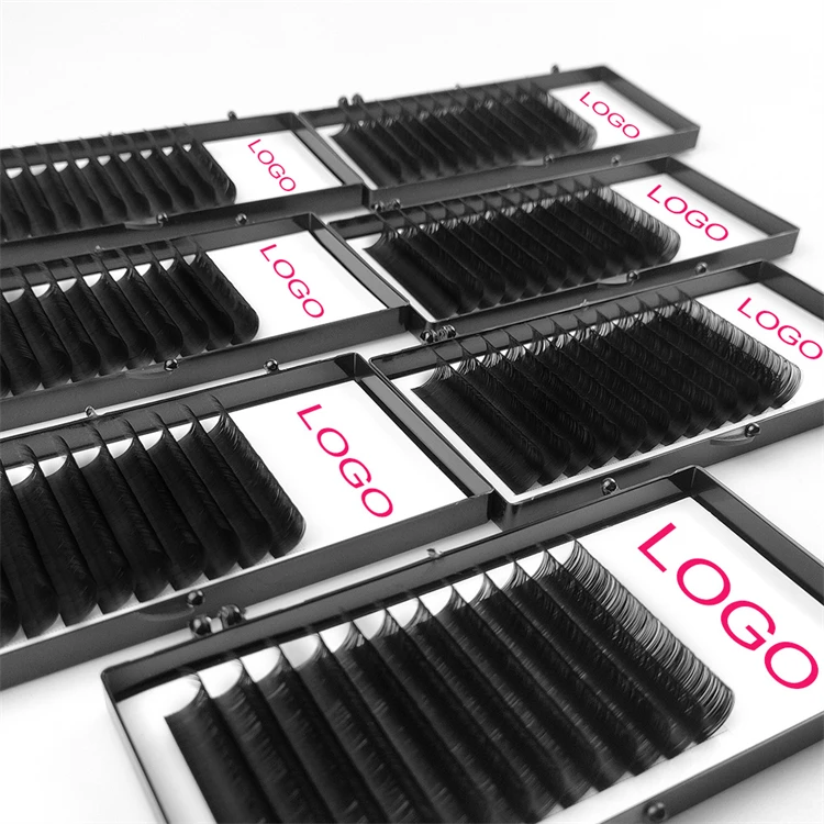 

2022 Matte Black Eyelash Extension Private Labels Big Lash Trays Easy Fan Faux Mink Volume Eyelashes, Natural black