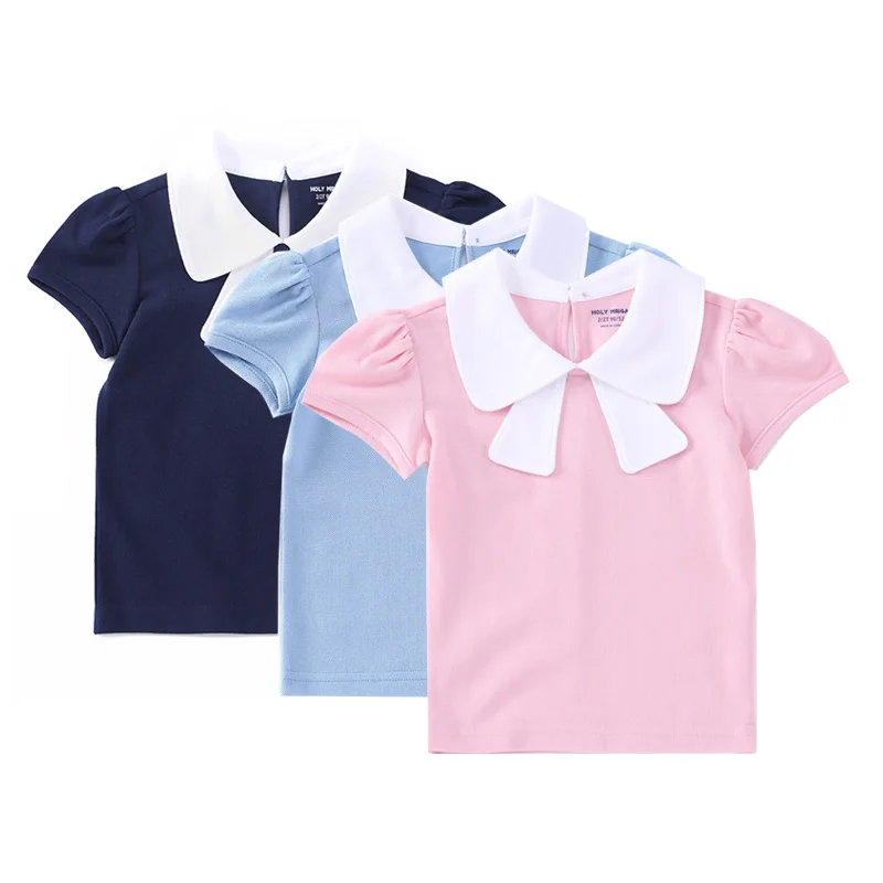 
Wholesale Blank Cute Girl Cotton Short Sleeve Birthday T Shirt With Three Color 