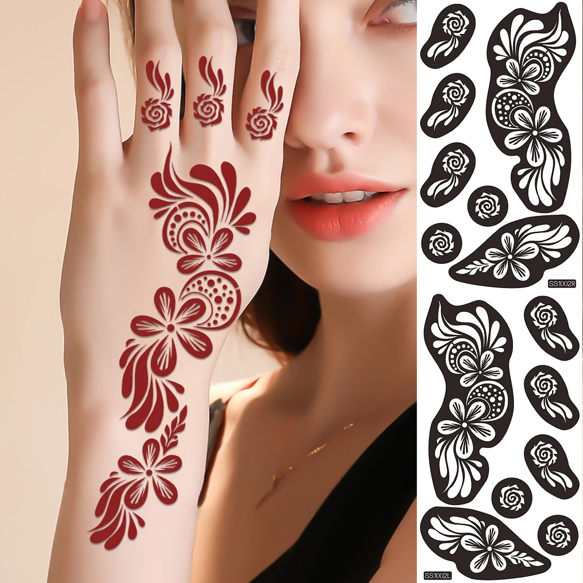 

New Henna Hollow Stencils Hand-painted Painted Henna Tattoo Stencil Body Art Brown Hollow Tattoo Stickers