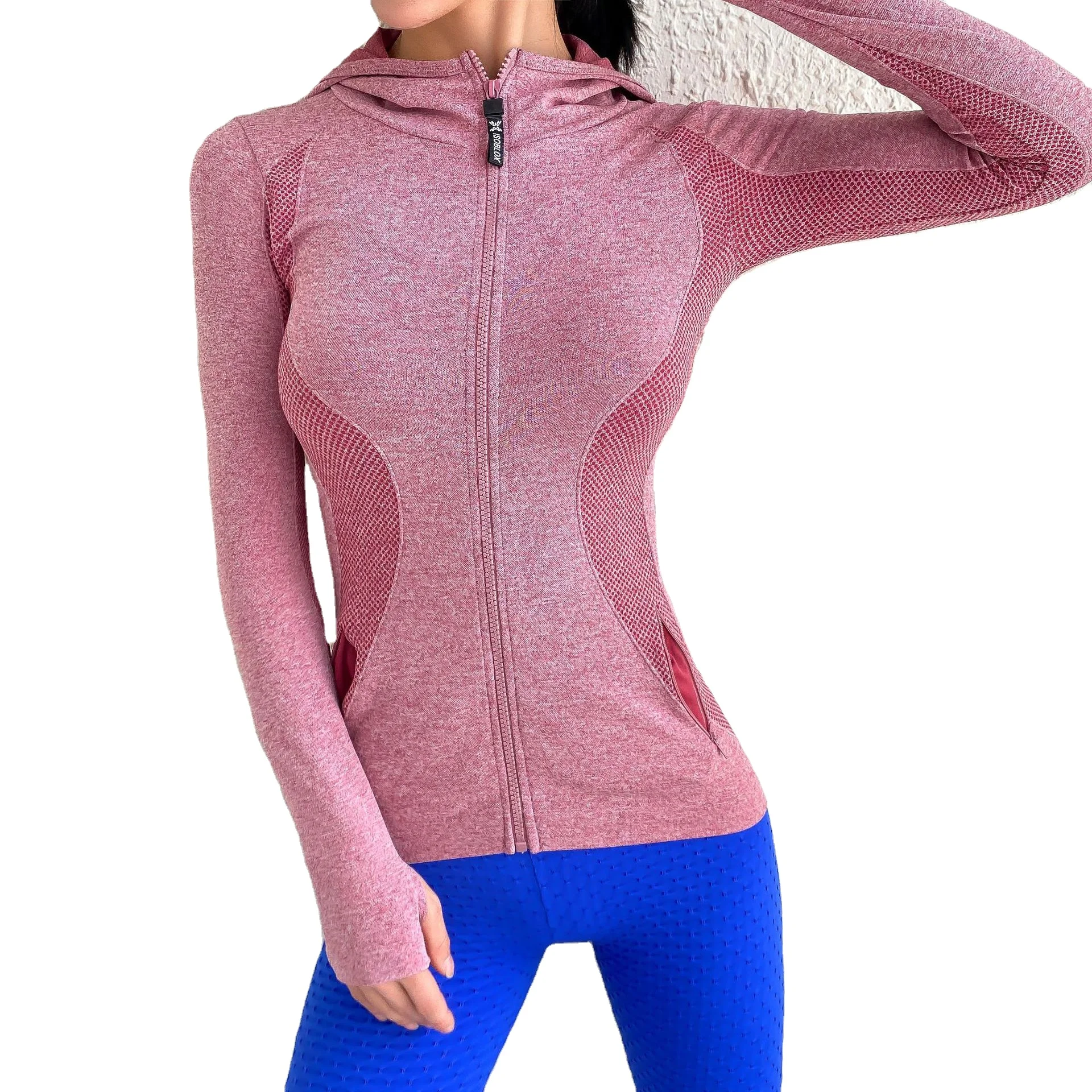 

Long Zip Nylon Tight Workout Coat Breathable Fit Yoga Jacket for Women