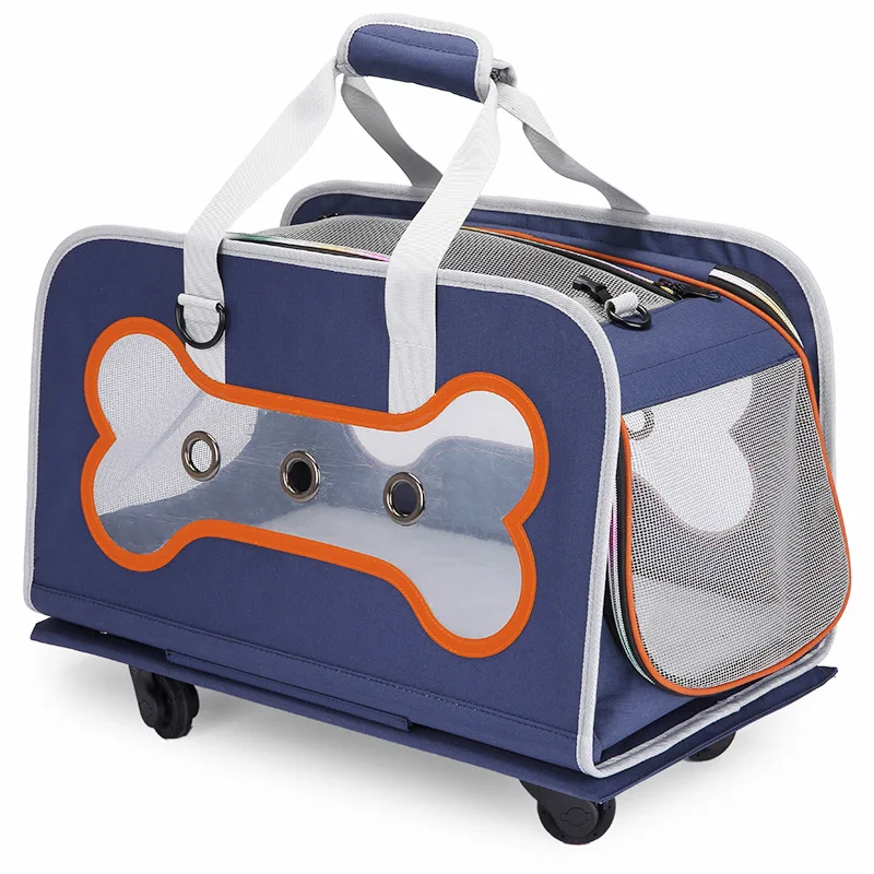 

New design Detachable Wheeled Outdoor cages PVC Bone pet cages carriers for travel