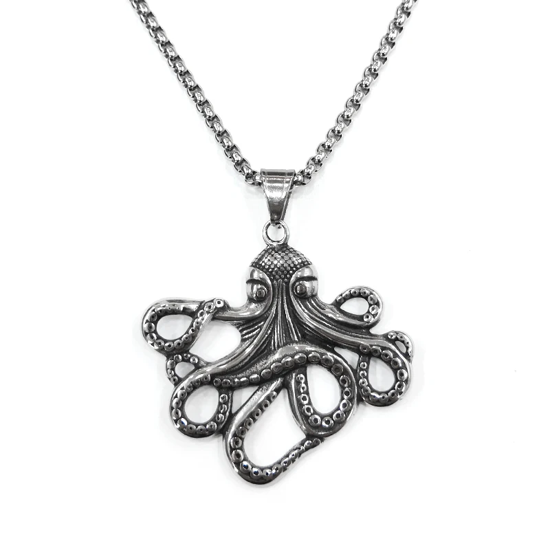 

Wholesale Stainless Steel Mens Jewelry Beach Octopus Pendant, Silver, black