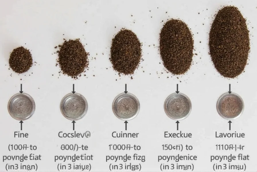 Comparison of different grind sizes from fine to coarse using Cole and Mason pepper grinder