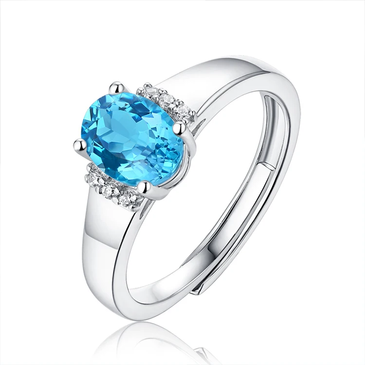 

Hot Sale 925 Sterling Silver Rings For Women 1.6 Carat Oval Blue Topaz Stone Ring Around Moissanite Jewelry Rings For Women Gift