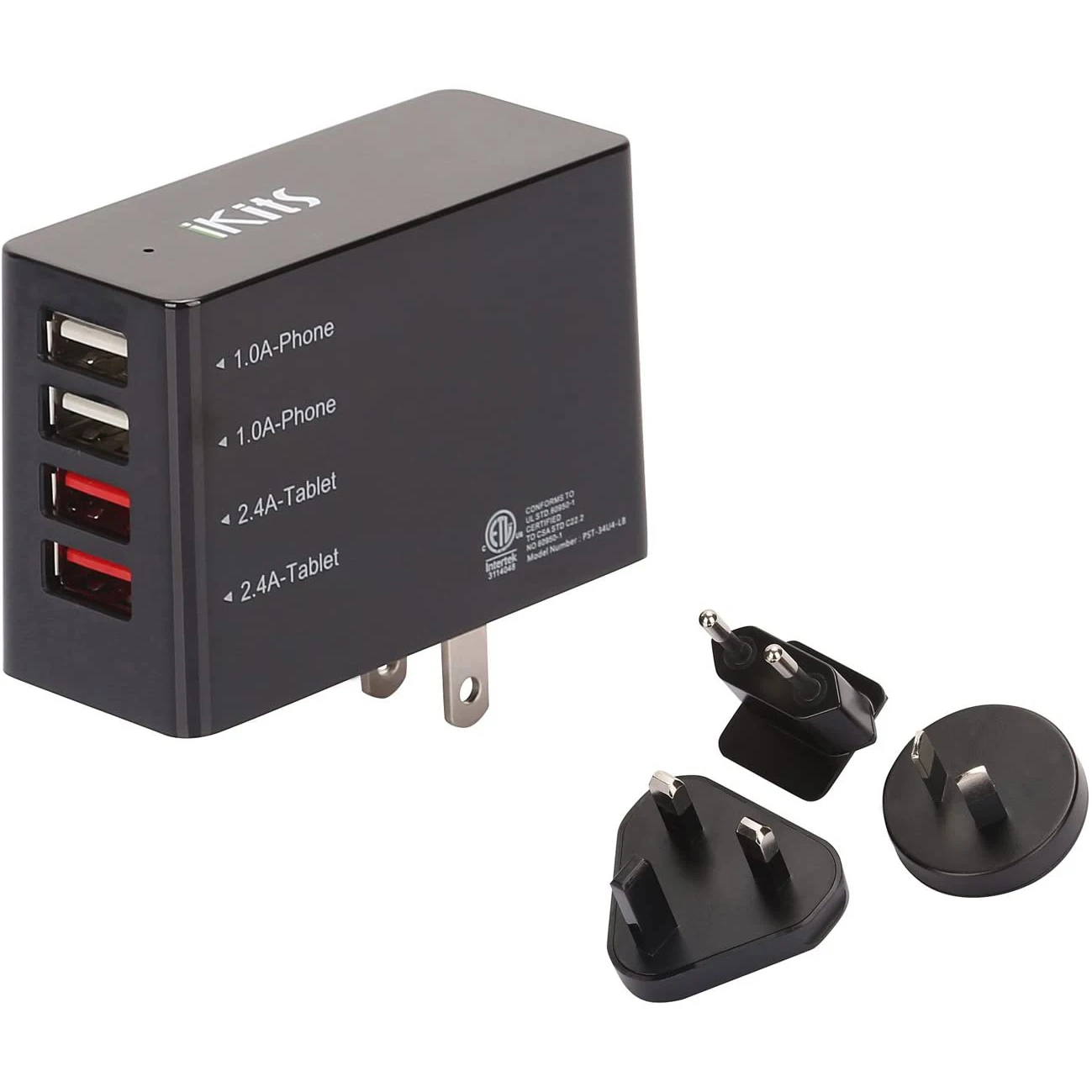 

Universal Multiple USB Wall Charger CB/ETL Certified Smart IC International Travel Adapter with US UK EU AU Plug