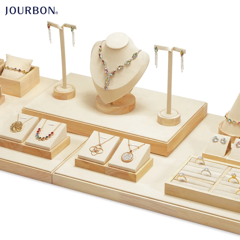 

Jourbon Wholesale Wood Jewelry Display Props High Quality Necklace Display Stand Pendants Display Stand, Beige