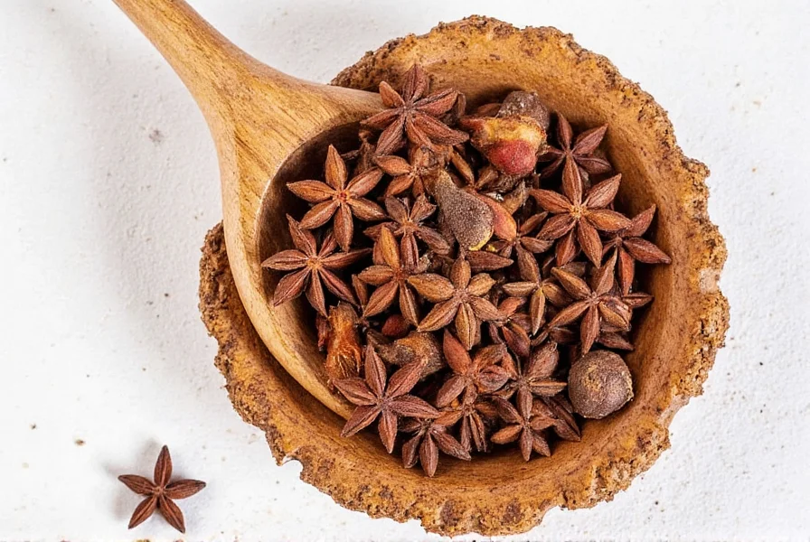 Close-up of allspice berries on wooden spoon with whole and ground forms