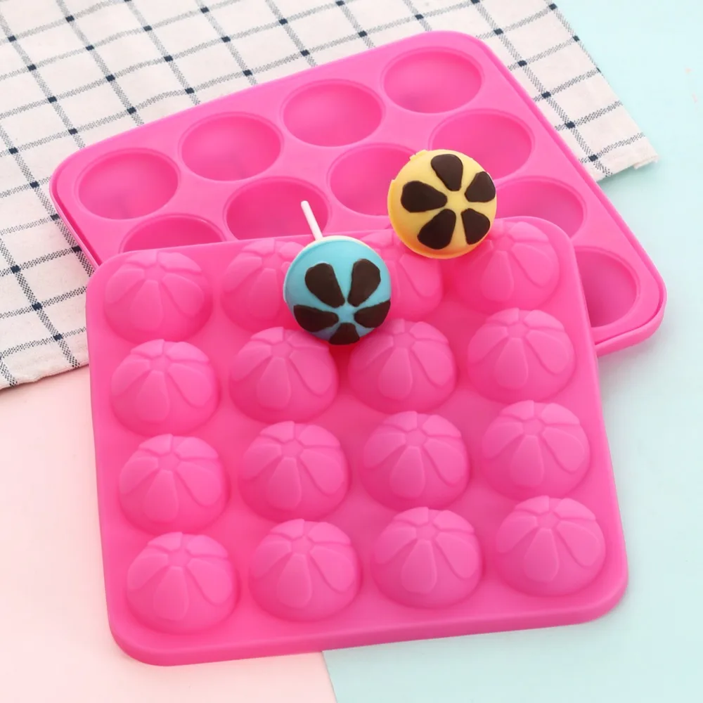 

Lollipop Pop Silicone Round Shape Cookie Candy Chocolate Maker Baking Tool Tray Decorating Tools 16 Holes Mold