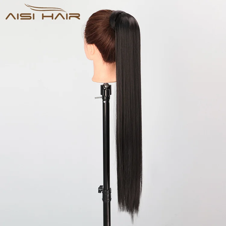 

Aisi Hair Wholesale Cheap Long Straight Sexy Ponytail For Black Women Hair Piece Drawstring Synthetic Ponytail Hair Extension, 1b# 4# 24-613# 613#