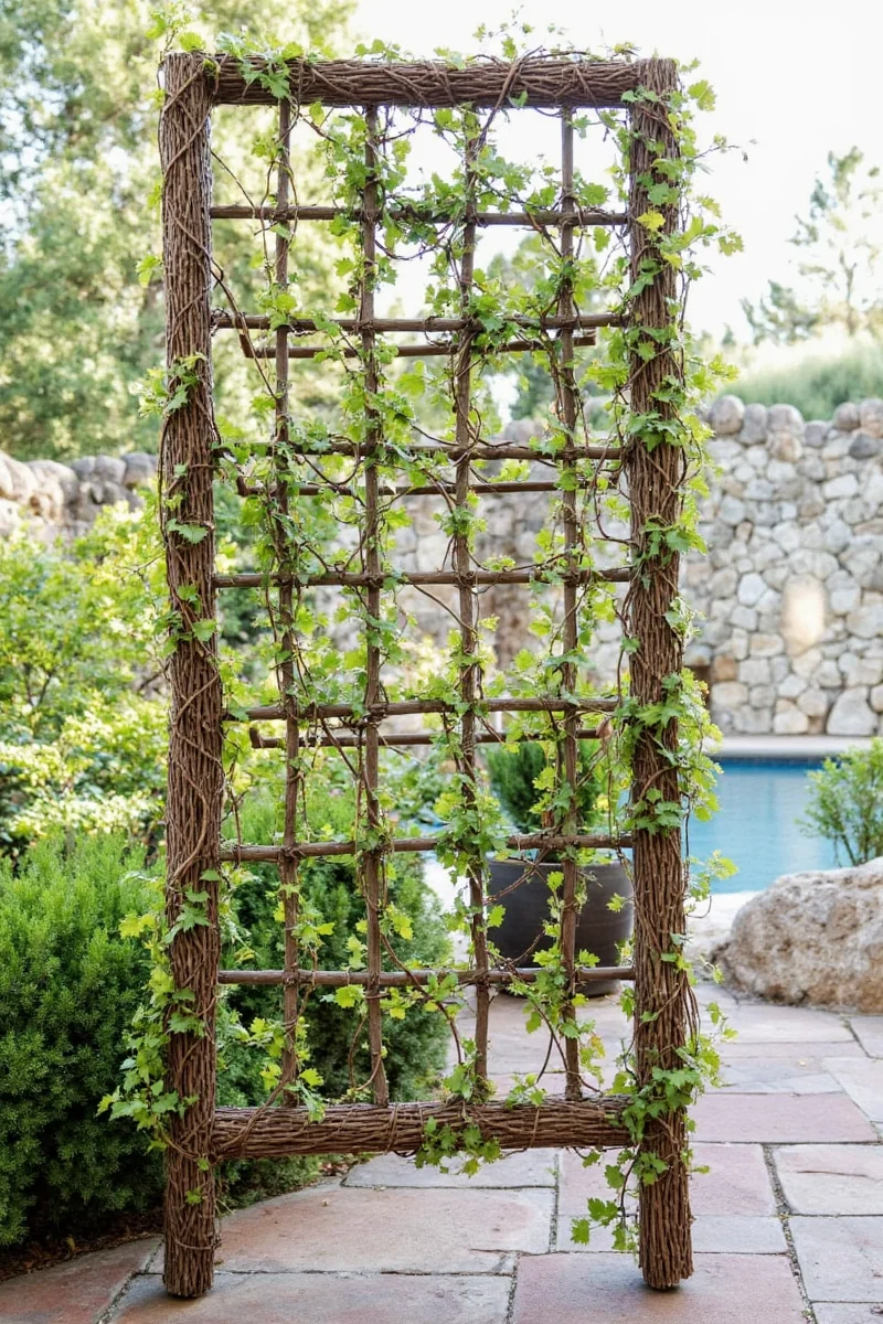 Trellis dividing indoor and outdoor space