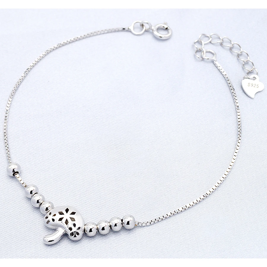 

BSB2-010 Lovely Mushroom Charm Adjustable Chain Bangle Beads Sterling Silver Fine Jewelry Girls Bracelets