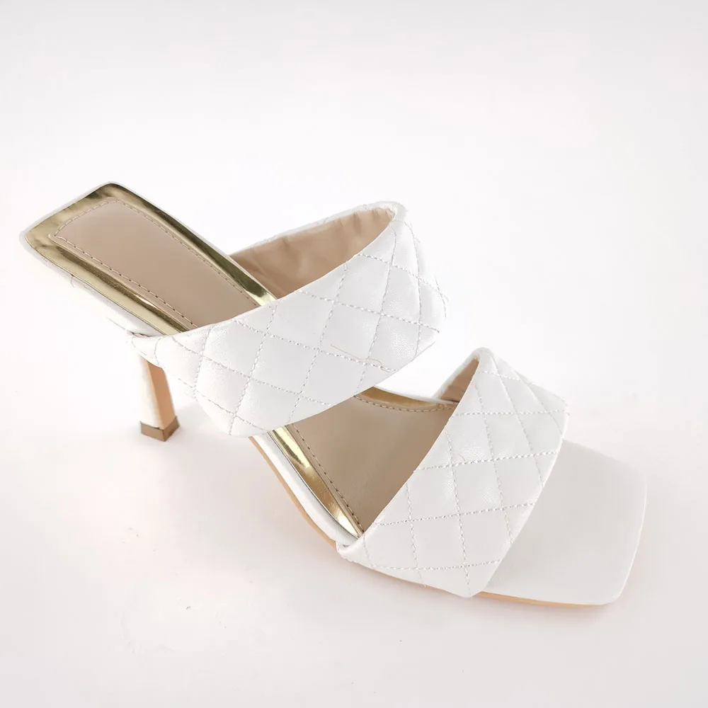 

summer square toe high heel sandals stitching leather high heel slippers sandals high heels women, Customized color