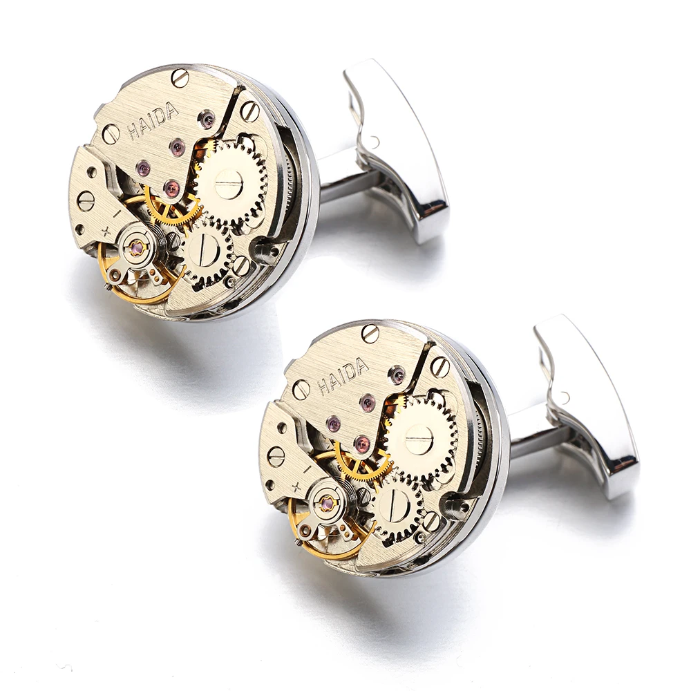 

OB Men's Jewelry Watch Movement Cufflinks For Immovable Steampunk Gear Watch Mechanism Cuff Links For Mens Relojes Gemelos