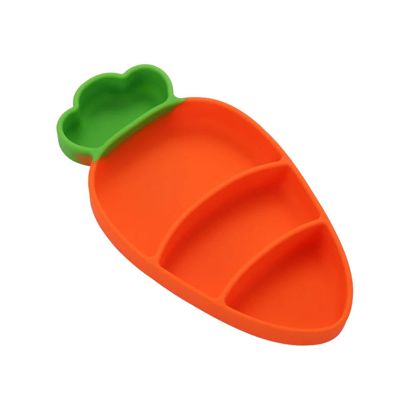 

New Safe Food Grade Silicone Kids Meal Bowl Set Carrot Fork and Spoon Plates Set, Picture