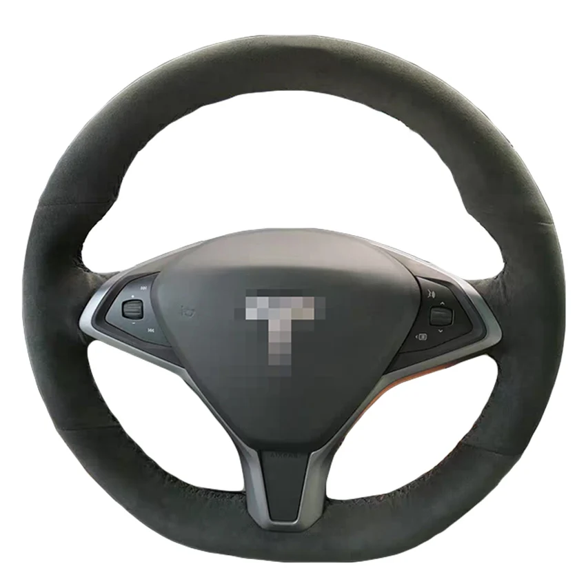 

Hand Stitched Black Suede Red Strip Steering Wheel Cover for Tesla Model S X 2013 2014 2015 2016 2017